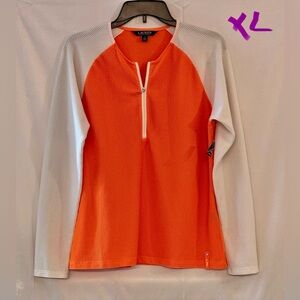 RLX Ralph Lauren Vibrant Orange and White Long Sleeve Top